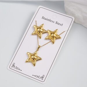 conjunto de 2 collar y pendientes de estrella de acero inoxidable 304, diseño redondo, joyería de moda para mujer, estilo moderno, informal y festivo.
