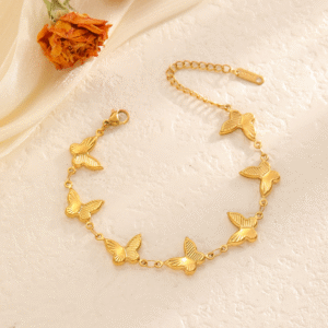 elegante pulsera con colgante de mariposa chapado en oro, cadena de acero inoxidable de 18 quilates hecha a mano, joyería para mujer.