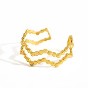 elegante anillo abierto geométrico espaciado de 2 en acero inoxidable chapado en oro de 18 quilates, de lujo, informal, de moda, color dorado, para primavera, otoño e invierno.