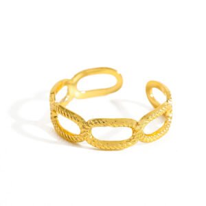 elegante anillo abierto geométrico ovalado acero inoxidable chapado en oro de 18 quilates, de lujo, informal, de moda, color dorado, para primavera, otoño e invierno.