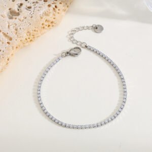 elegante pulsera plateada de acero inoxidable de 18 quilates con circonitas, cierre de langosta, para fiestas, citas, accesorios de joyería multifuncionales, unisex.