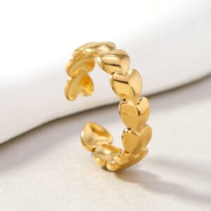 anillo de acero inoxidable y titanio de moda con diseño geométrico en forma de corazón, anillo abierto 3d prensado con aceite, joyería unisex con estilo.