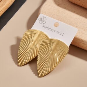 pendientes de acero inoxidable 304 con forma de hoja, chapados en oro, accesorios de joyería de moda.