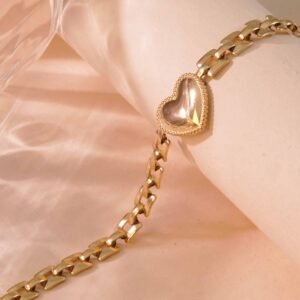 pulsera estilo hip hop (dorada o plateada) con corazón al centro grande