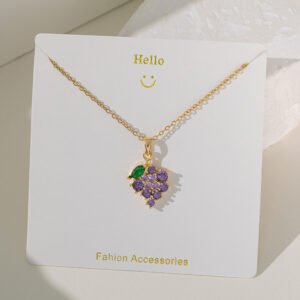 collar con colgante de uva de acero inoxidable 304, chapado en oro real de 18 quilates, recubierto de pvd, resistente al agua y al deslustre, con cierre de mosquetón.