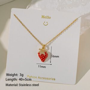 collar con colgante de acero inoxidable 304, chapado en oro real de 18 quilates, con diseño de fruta fresa, recubierto de pvd, resistente al agua y al deslustre, con cierre de mosquetón.
