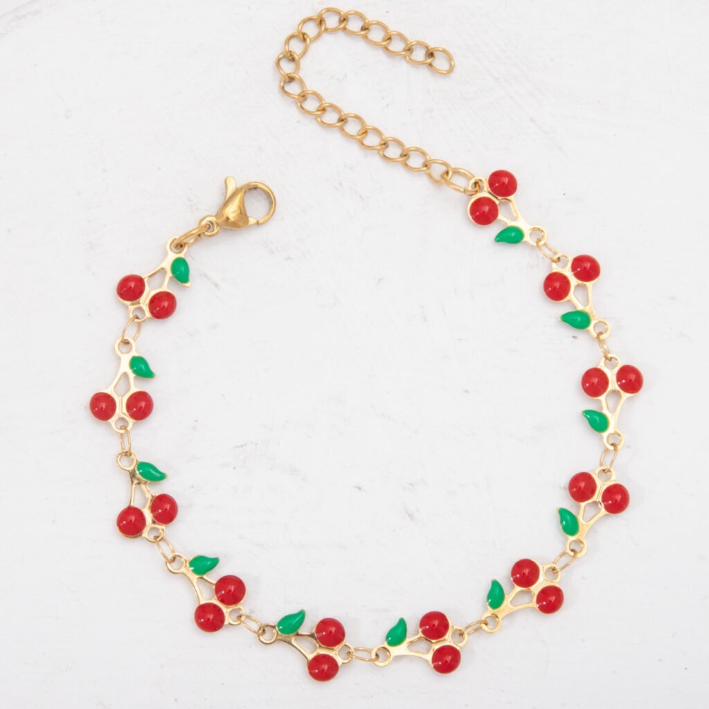 pulsera dorada de cereza rosada (r)