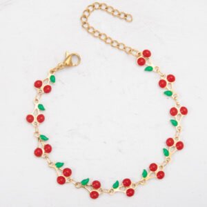 pulsera dorada de cereza rosada (r)