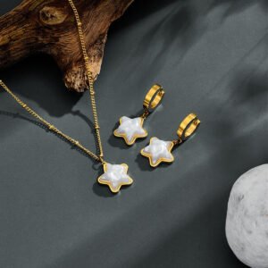 conjunto de 2 piezas dorada minimalista de estrellas blancas con borde dorado