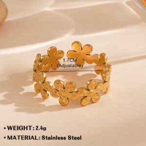 anillos abiertos chapados en acero inoxidable 304 con diseño de flor 5 petalos de estilo simple al por mayor