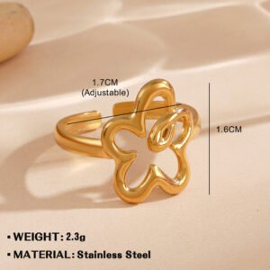 anillos abiertos chapados en acero inoxidable 304 con diseño de flor hueca de estilo simple al por mayor